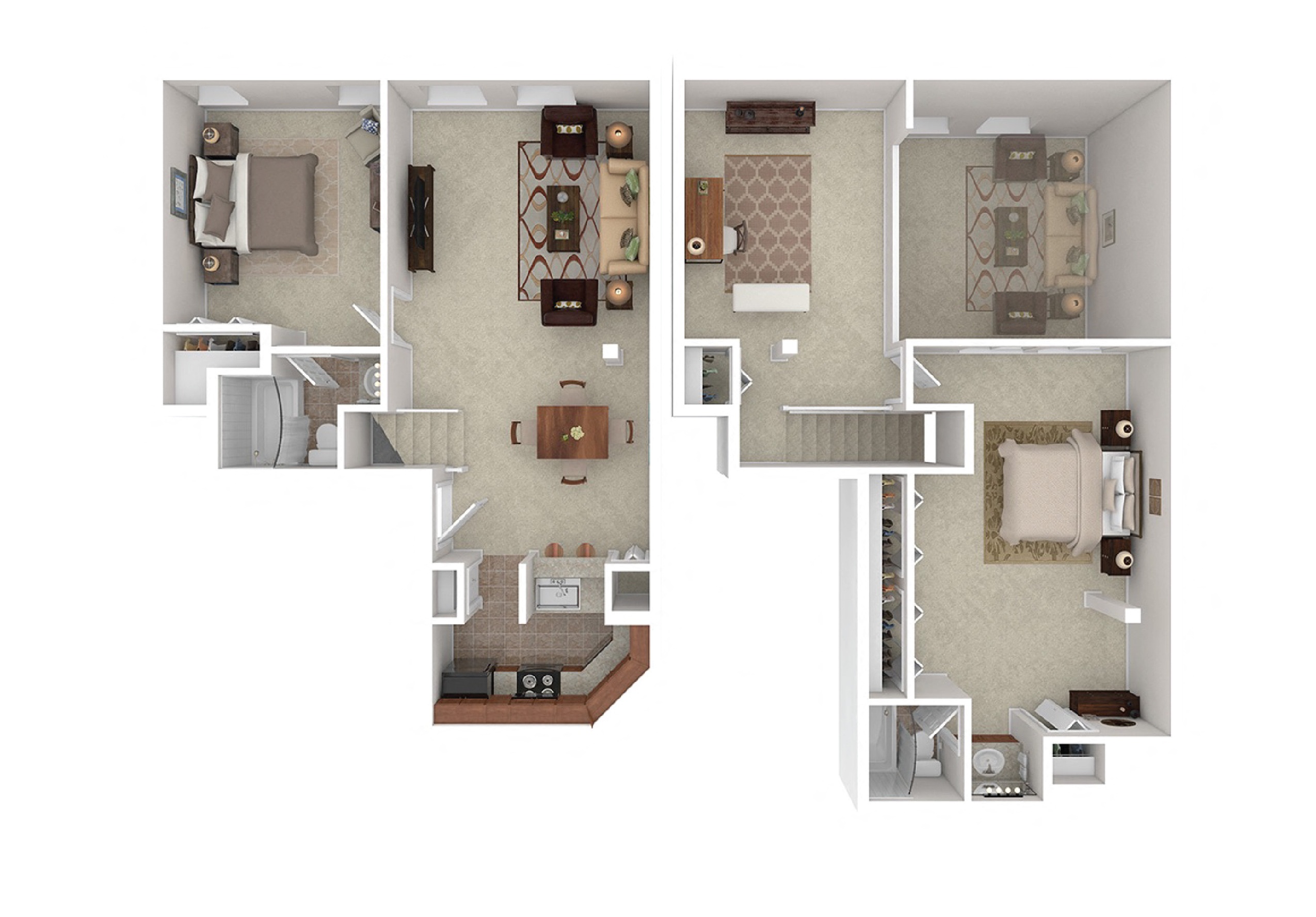 Floor plan for 2 beds, 2 baths, 1605 sqft